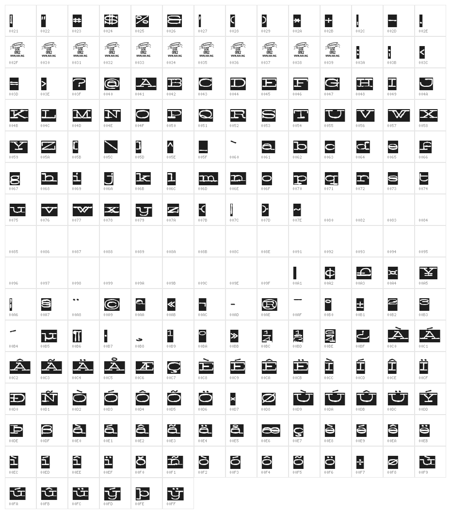 Normale Black Personal Use Character Map