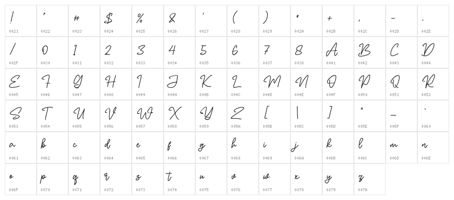 North Glides Free Regular Character Map