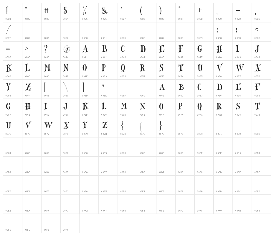 North Mountain DEMO-Regular Character Map