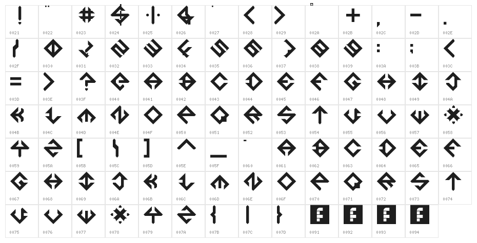 North Square Regular Character Map