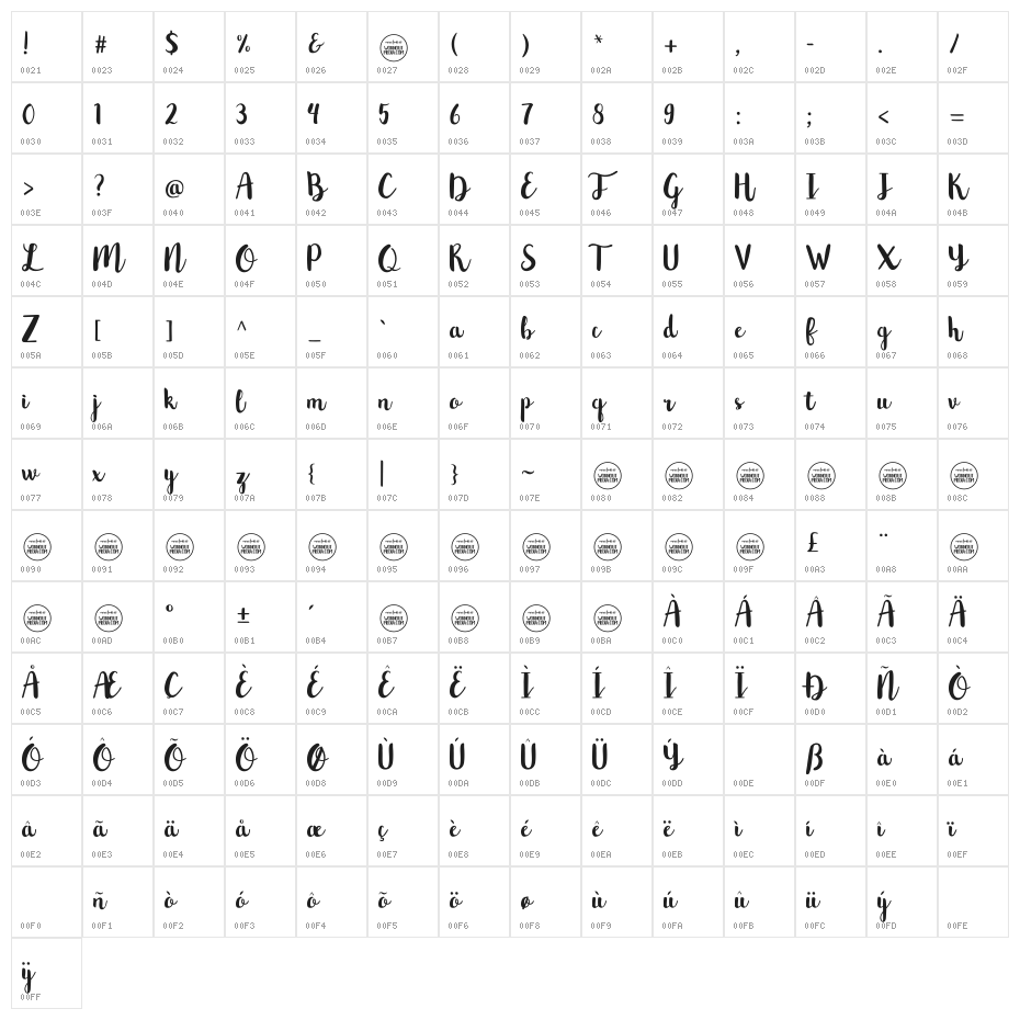 NorthernLights-Script Character Map