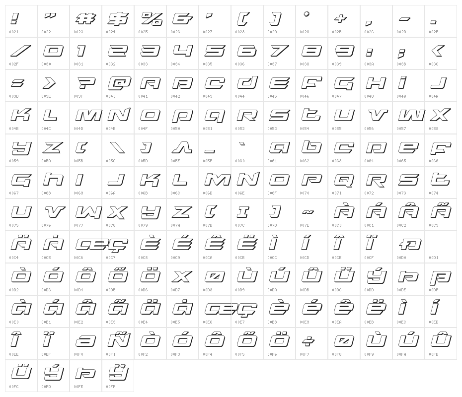 Northstar 3D Italic Character Map
