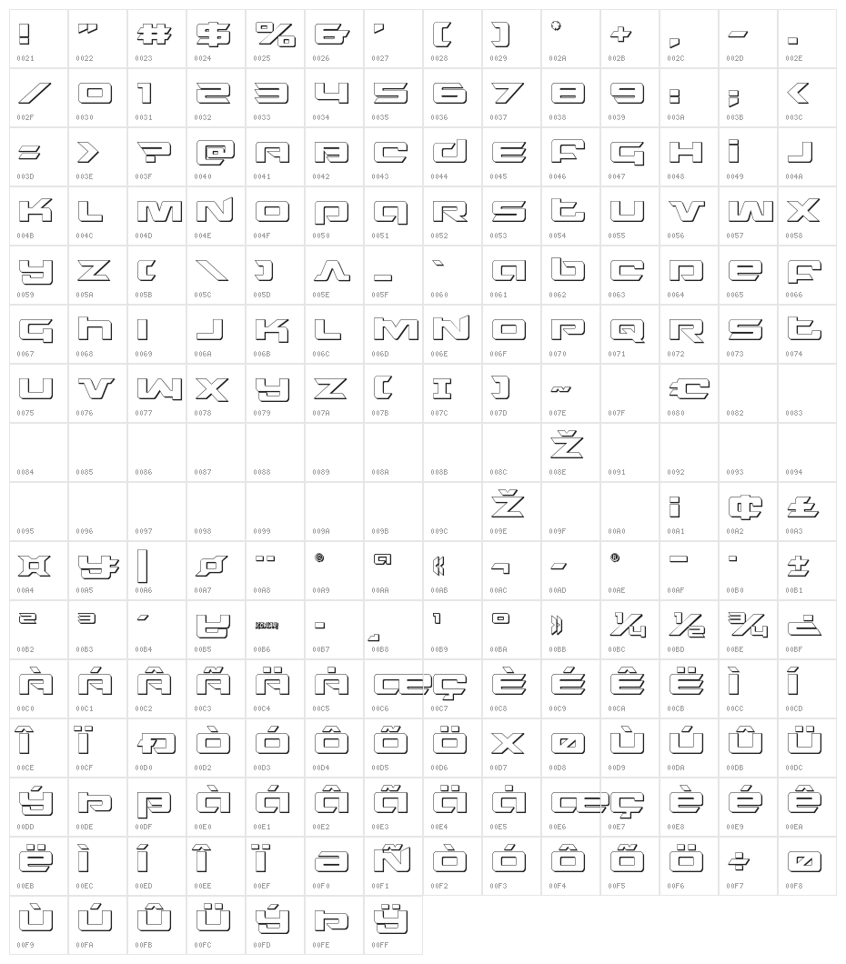 Northstar 3D Regular Character Map