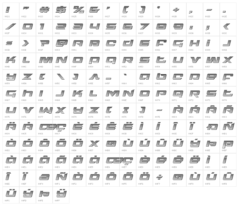 Northstar Chrome Italic Character Map