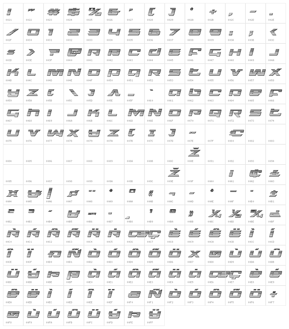 Northstar Chrome Italic Character Map
