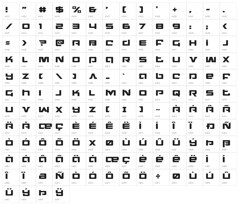 Northstar Condensed Character Map
