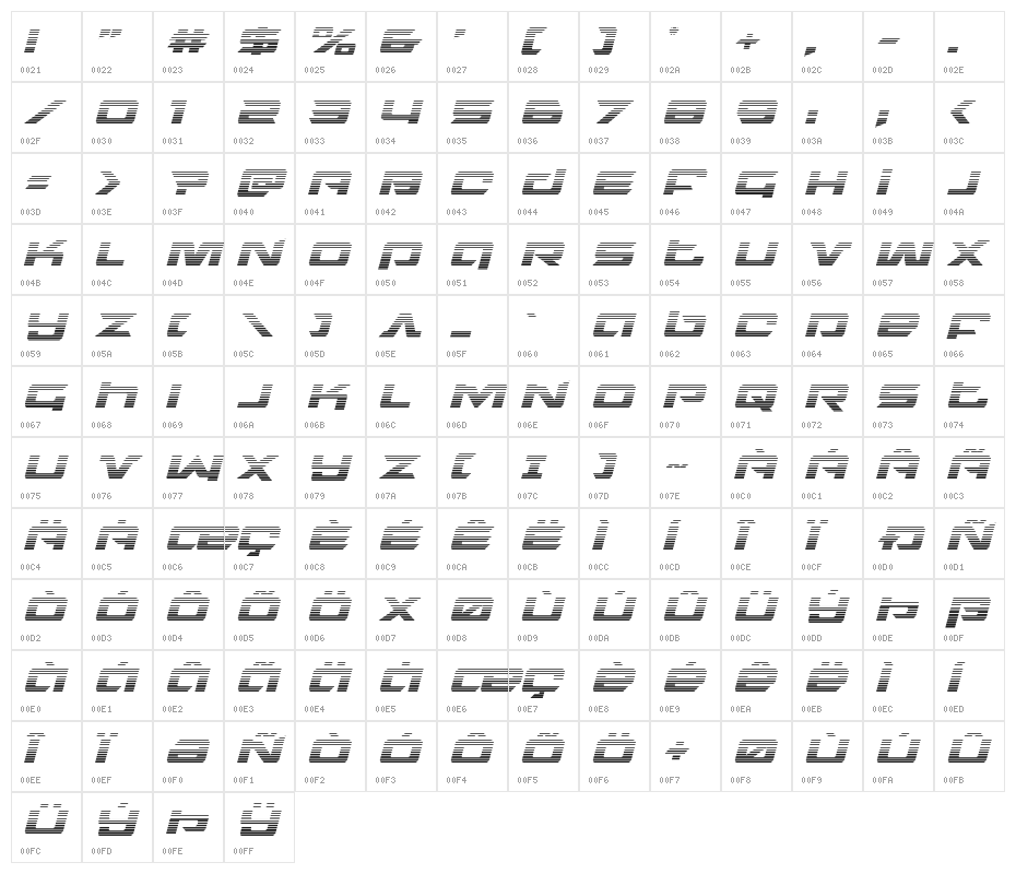 Northstar Gradient Italic Character Map
