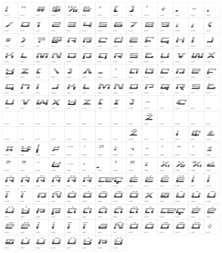 Northstar Gradient Italic Character Map