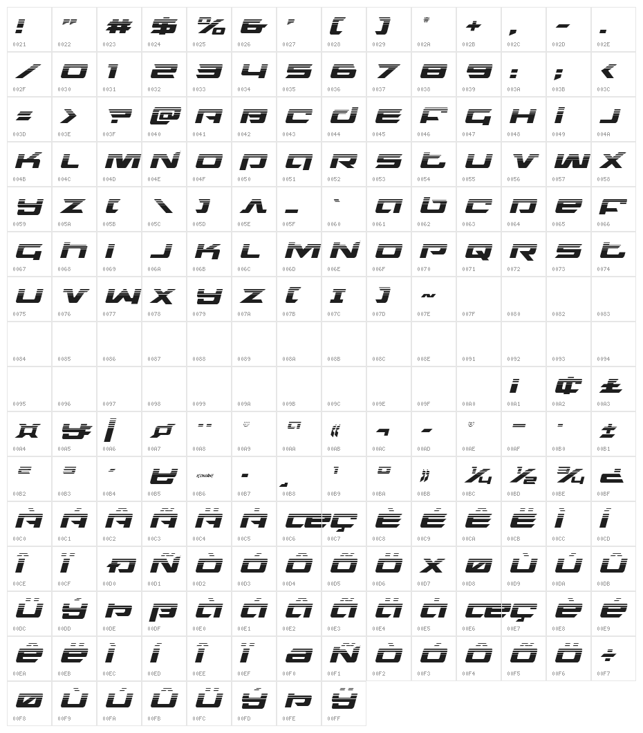 Northstar Halftone Italic Character Map