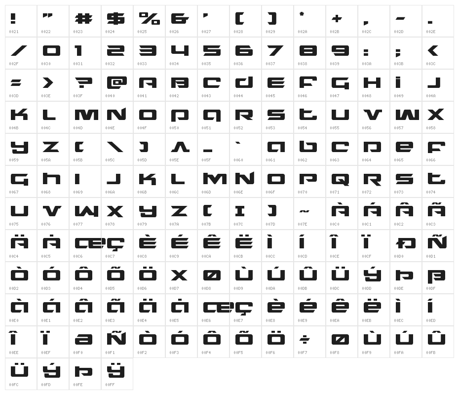 Northstar Regular Character Map
