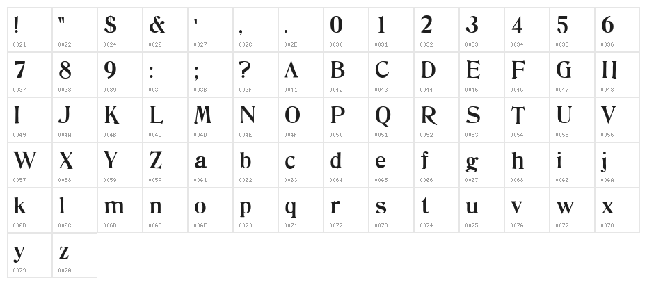 Nostalgia Regular Character Map