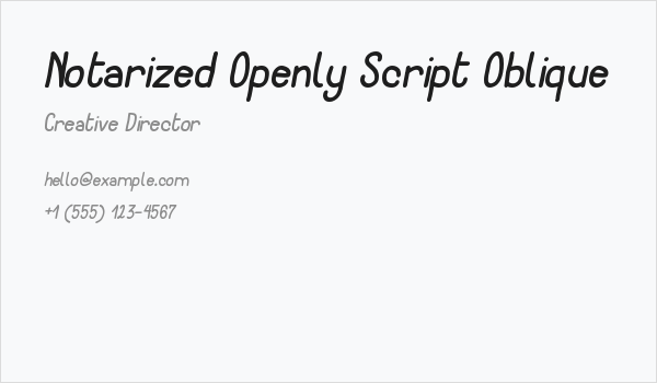 Notarized Openly Script Oblique Business Card