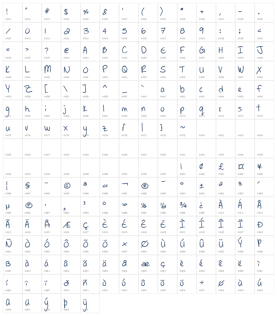 Note to Selfie Bold Character Map