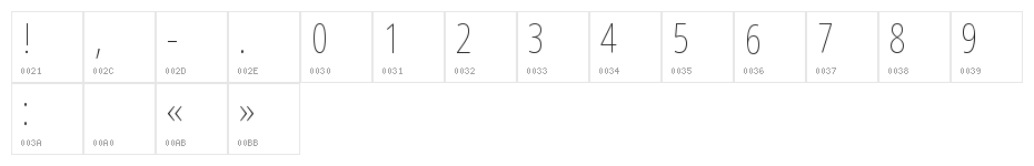 Noto Sans Arabic UI ExtraCondensed Thin Character Map