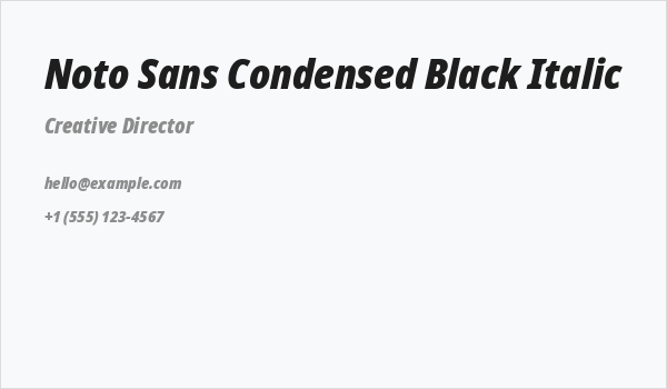 Noto Sans Condensed Black Italic Business Card