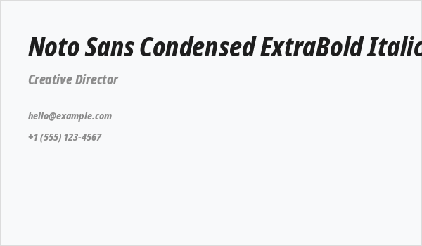 Noto Sans Condensed ExtraBold Italic Business Card