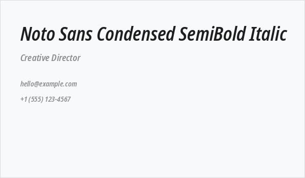 Noto Sans Condensed SemiBold Italic Business Card