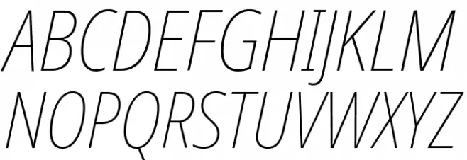 Noto Sans Condensed Thin Italic Caratteri MAIUSCOLE