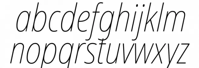 Noto Sans Condensed Thin Italic Caratteri MINUSCOLO
