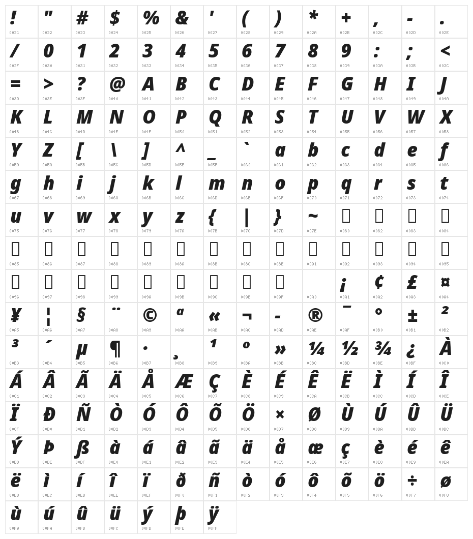 Noto Sans Display Black Italic Character Map