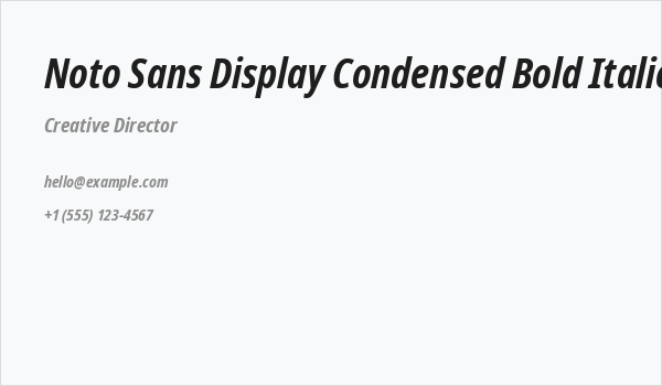 Noto Sans Display Condensed Bold Italic Business Card