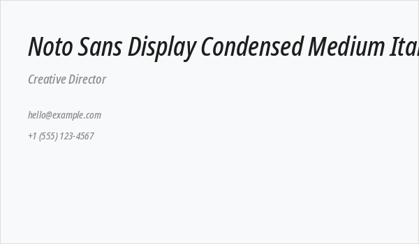 Noto Sans Display Condensed Medium Italic Business Card