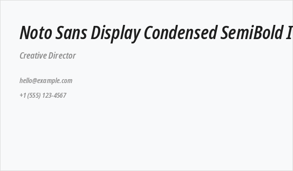 Noto Sans Display Condensed SemiBold Italic Business Card