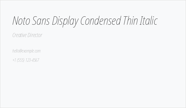 Noto Sans Display Condensed Thin Italic Business Card