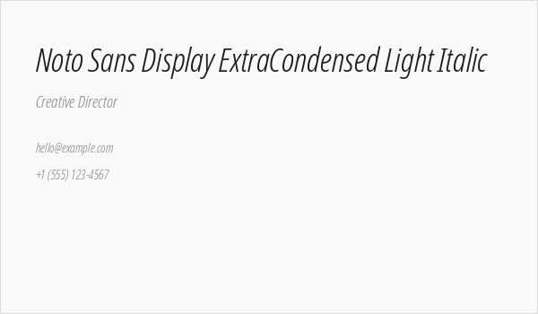 Noto Sans Display ExtraCondensed Light Italic Business Card