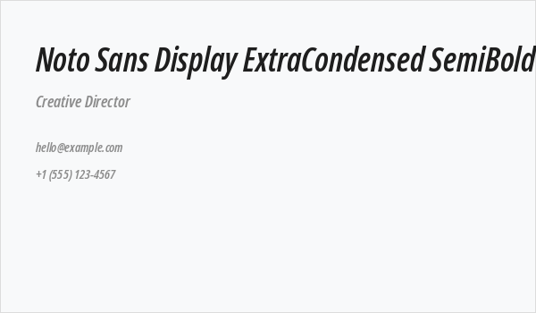 Noto Sans Display ExtraCondensed SemiBold Italic Business Card