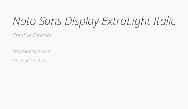 Noto Sans Display ExtraLight Italic Business Card