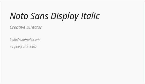 Noto Sans Display Italic Business Card