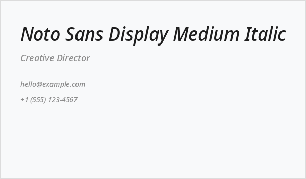 Noto Sans Display Medium Italic Business Card