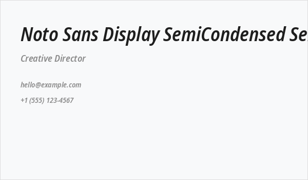 Noto Sans Display SemiCondensed SemiBold Italic Business Card