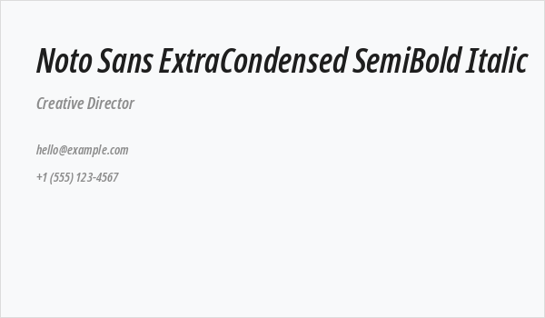 Noto Sans ExtraCondensed SemiBold Italic Business Card