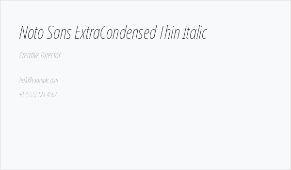 Noto Sans ExtraCondensed Thin Italic Business Card