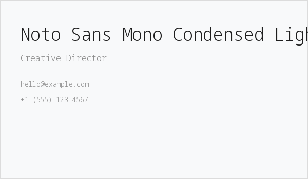 Noto Sans Mono Condensed Light Business Card