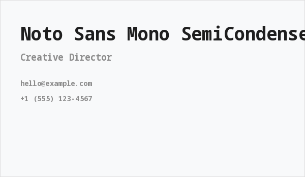 Noto Sans Mono SemiCondensed Bold Business Card