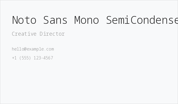 Noto Sans Mono SemiCondensed Light Business Card