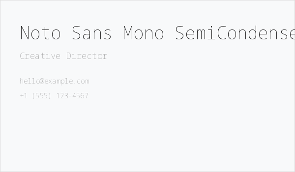 Noto Sans Mono SemiCondensed Thin Business Card