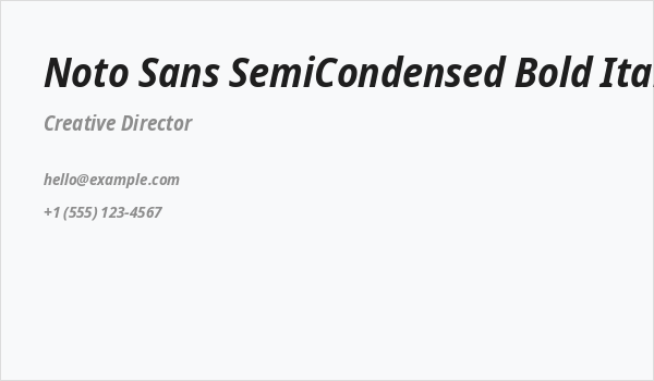 Noto Sans SemiCondensed Bold Italic Business Card