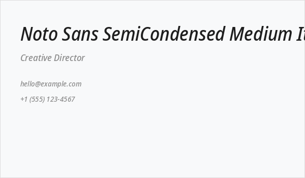 Noto Sans SemiCondensed Medium Italic Business Card