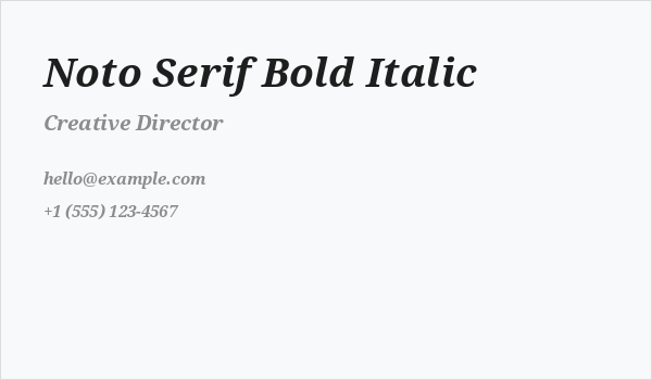 Noto Serif Bold Italic Business Card