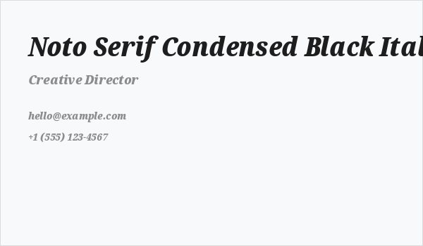 Noto Serif Condensed Black Italic Business Card
