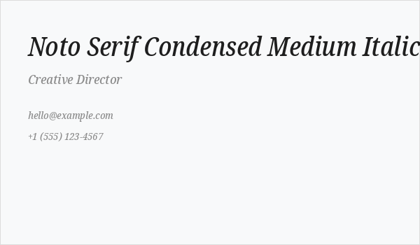 Noto Serif Condensed Medium Italic Business Card