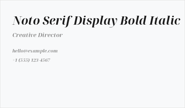 Noto Serif Display Bold Italic Business Card