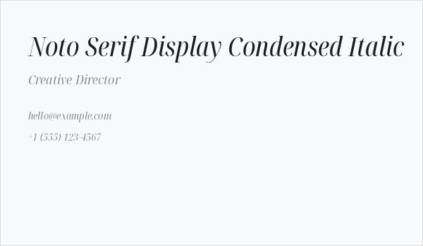Noto Serif Display Condensed Italic Business Card