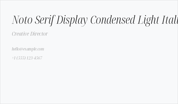 Noto Serif Display Condensed Light Italic Business Card