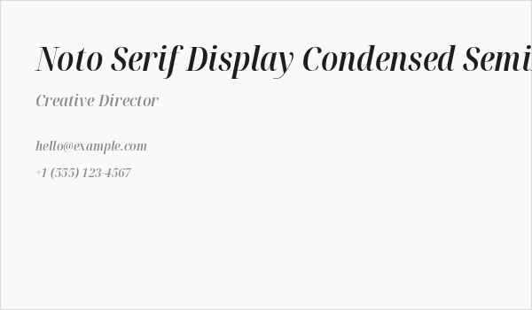 Noto Serif Display Condensed SemiBold Italic Business Card