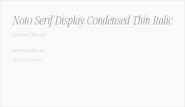 Noto Serif Display Condensed Thin Italic Business Card